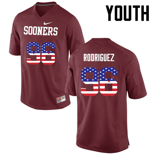 Youth Oklahoma Sooners #96 Dalton Rodriguez College Football USA Flag Fashion Jerseys-Crimson - Click Image to Close